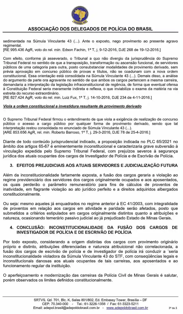 Alerta sobre inconstitucionalidade material da LC 65-2021-c